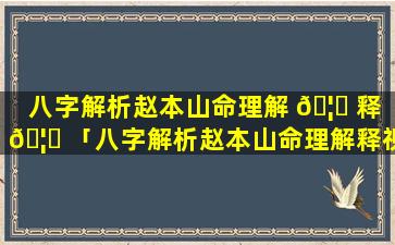 八字解析赵本山命理解 🦋 释 🦊 「八字解析赵本山命理解释视频」